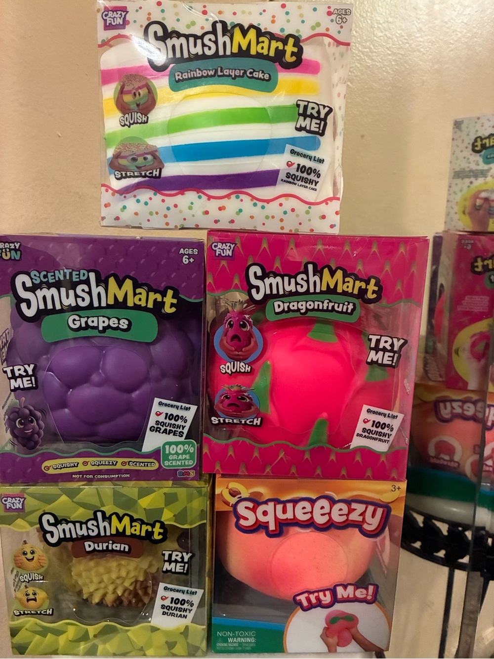 SmushMart Scented Grape, Dragonfruit, Durian, Cake & Squeeezy Peach bundle of 5
